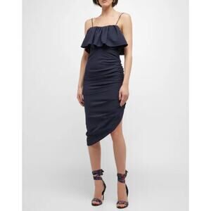 Cinq à Sept Christa Ruffle Asymmetric Dress in Navy Women's Size 2